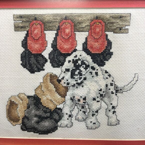Fireman Boots Hats Dalmatian Dog Completed Needlepoint 10x8 (needs new frame) - Picture 2 of 5